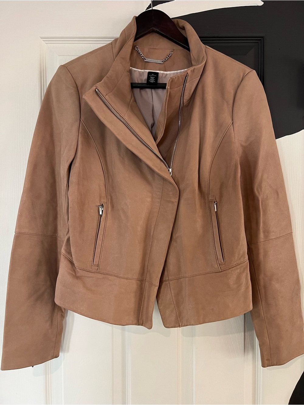 White House Black Market Women's Taupe-Brown Leather Zip Jacket